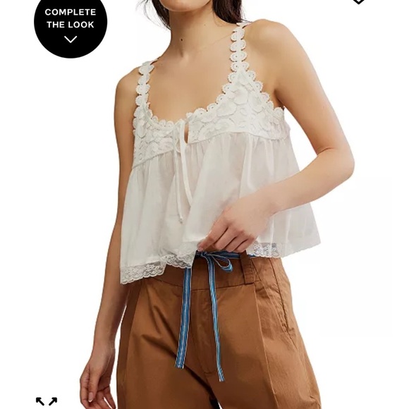 Free People Tops - Free People White Lace Trim Blouse